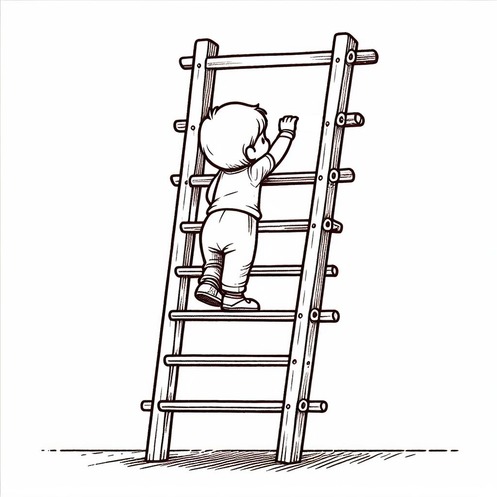 child trying to climb ladder with missing rung